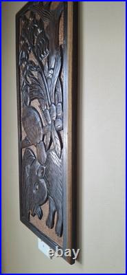 Vintage Black Forest-Style Wood Carving Wildlife Forest Scene Wall Art