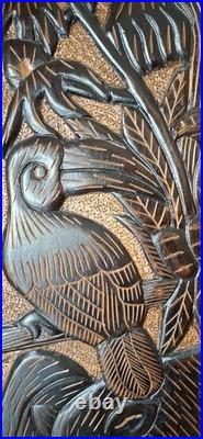 Vintage Black Forest-Style Wood Carving Wildlife Forest Scene Wall Art