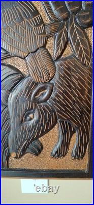 Vintage Black Forest-Style Wood Carving Wildlife Forest Scene Wall Art