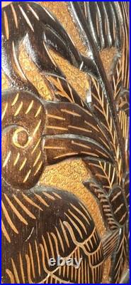 Vintage Black Forest-Style Wood Carving Wildlife Forest Scene Wall Art