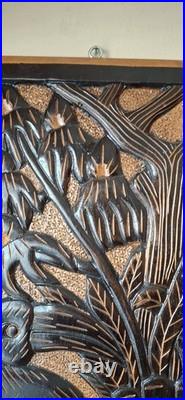 Vintage Black Forest-Style Wood Carving Wildlife Forest Scene Wall Art