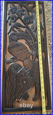 Vintage Black Forest-Style Wood Carving Wildlife Forest Scene Wall Art