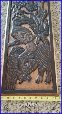 Vintage Black Forest-Style Wood Carving Wildlife Forest Scene Wall Art