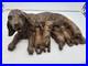 Vintage Black Forest Wood Carving Of Dog And Litter Puppies Feeding