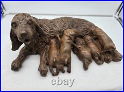 Vintage Black Forest Wood Carving Of Dog And Litter Puppies Feeding