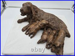 Vintage Black Forest Wood Carving Of Dog And Litter Puppies Feeding
