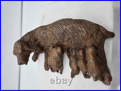 Vintage Black Forest Wood Carving Of Dog And Litter Puppies Feeding