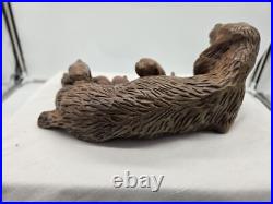 Vintage Black Forest Wood Carving Of Dog And Litter Puppies Feeding