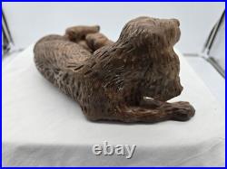 Vintage Black Forest Wood Carving Of Dog And Litter Puppies Feeding
