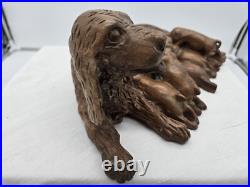 Vintage Black Forest Wood Carving Of Dog And Litter Puppies Feeding