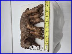 Vintage Black Forest Wood Carving Of Dog And Litter Puppies Feeding