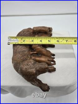 Vintage Black Forest Wood Carving Of Dog And Litter Puppies Feeding