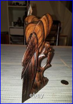 Vintage Black Persimmon Wood Hand Carved Parrot Family Art Figurine Statue