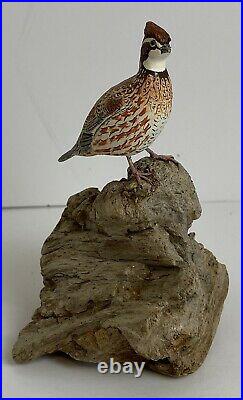 Vintage Bob-White Quail Miniature Bird Carving Signed by Helen Lay Strong 1977