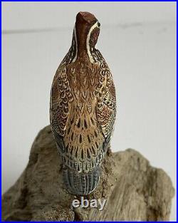Vintage Bob-White Quail Miniature Bird Carving Signed by Helen Lay Strong 1977