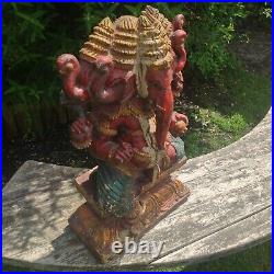 Vintage Boho Carved wood Ganesh / Ganesha Elephant Hindu Deity Carving Statue