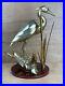 Vintage Brass Crane Bird Grass Reeds Driftwood Statue Sculpture Lacquered Wood