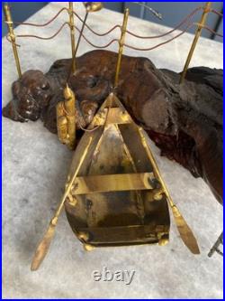 Vintage Brass Lighthouse Sculpture on Wood Base Mid-Century Nautical Art