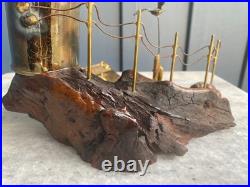 Vintage Brass Lighthouse Sculpture on Wood Base Mid-Century Nautical Art