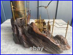 Vintage Brass Lighthouse Sculpture on Wood Base Mid-Century Nautical Art