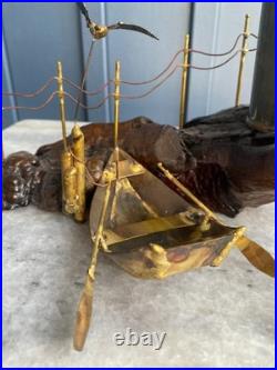 Vintage Brass Lighthouse Sculpture on Wood Base Mid-Century Nautical Art