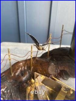 Vintage Brass Lighthouse Sculpture on Wood Base Mid-Century Nautical Art