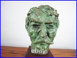 Vintage Bronze Art Sculpture Carl Pappe Wood Mounted Plinth Happy Stewart Bust
