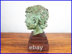 Vintage Bronze Art Sculpture Carl Pappe Wood Mounted Plinth Happy Stewart Bust