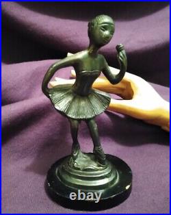 Vintage Bronze Ballerina Figurine 6 Sculpture, Wood Base, Dark Patina