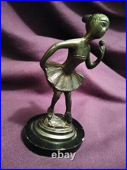 Vintage Bronze Ballerina Figurine 6 Sculpture, Wood Base, Dark Patina
