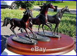 Vintage Bronze Horse Sculpture Set by Gill Parker with Wood Base Franklin Mint-HC