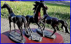 Vintage Bronze Horse Sculpture Set by Gill Parker with Wood Base Franklin Mint-HC