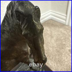 Vintage Bronze Horse Sculpture Statue on Wood Base Equestrian Deco