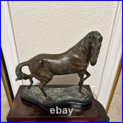 Vintage Bronze Horse Sculpture Statue on Wood Base Equestrian Deco