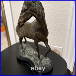 Vintage Bronze Horse Sculpture Statue on Wood Base Equestrian Deco