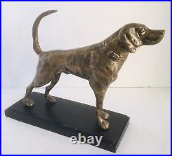 Vintage Bronze Hunting Dog Sculpture Wood Base 9 x 11
