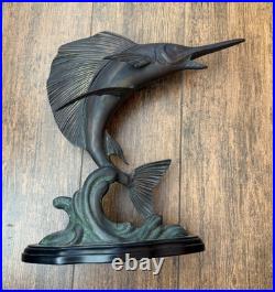 Vintage Bronze Marlin Sculpture On Wood Base