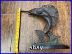 Vintage Bronze Marlin Sculpture On Wood Base