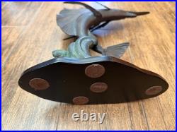 Vintage Bronze Marlin Sculpture On Wood Base