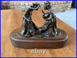 Vintage Bronze Sculpture Gossips 1977 Pamela Harr 49/500 with Wood Base