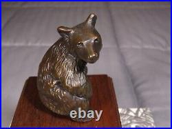 Vintage Bronze Sitting Bear Sculpture On Solid Wood Base 3/100 Signed