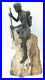 Vintage Bronze on Petrified Wood Sculpture of Native Woman with Spear & Papoose