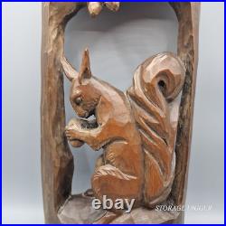 Vintage Brown Wooden Hand Carved Sculpture Squirrel with Acorn 18 Tall