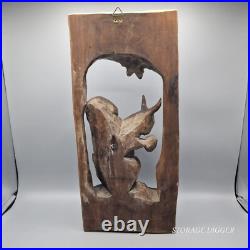 Vintage Brown Wooden Hand Carved Sculpture Squirrel with Acorn 18 Tall