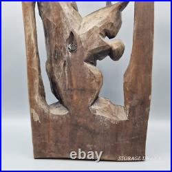 Vintage Brown Wooden Hand Carved Sculpture Squirrel with Acorn 18 Tall