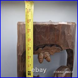 Vintage Brown Wooden Hand Carved Sculpture Squirrel with Acorn 18 Tall