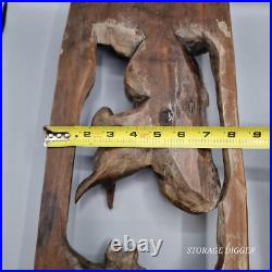 Vintage Brown Wooden Hand Carved Sculpture Squirrel with Acorn 18 Tall
