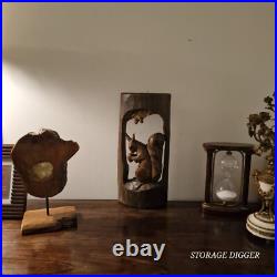 Vintage Brown Wooden Hand Carved Sculpture Squirrel with Acorn 18 Tall
