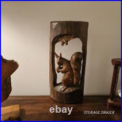 Vintage Brown Wooden Hand Carved Sculpture Squirrel with Acorn 18 Tall