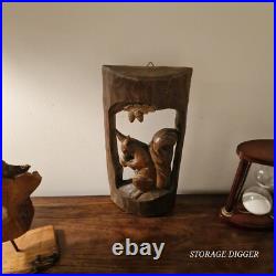 Vintage Brown Wooden Hand Carved Sculpture Squirrel with Acorn 18 Tall